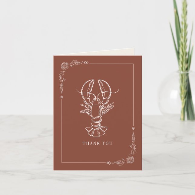 Rustic Lobster Terracotta Beach Wedding Thank You Card (Front)