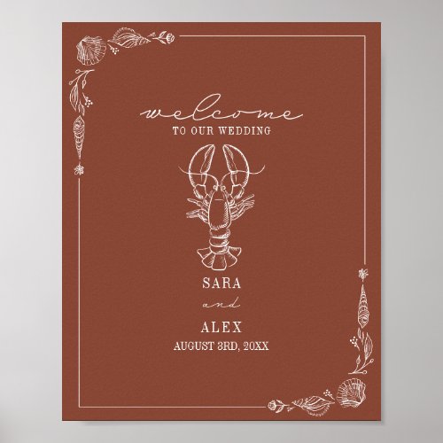 Rustic Lobster Terracotta Beach Wedding Welcome Poster