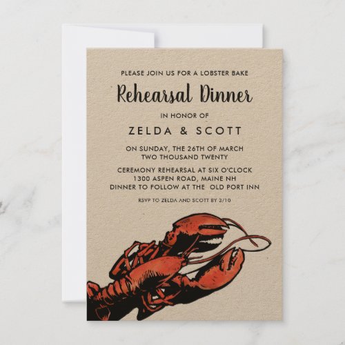 Rustic Lobster Wedding Dinner Rehearsal Invitation