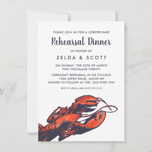 Rustic Lobster Wedding Rehearsal Dinner Invitation