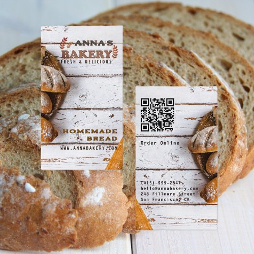 Rustic Local Homemade Bakery QR Code Business Card