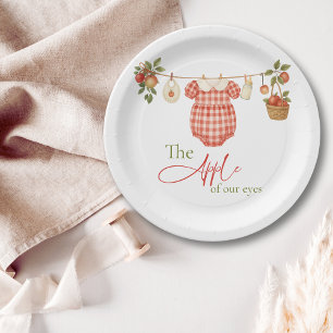 Rustic Locally Grown Clothesline Apple Baby Shower Paper Plates