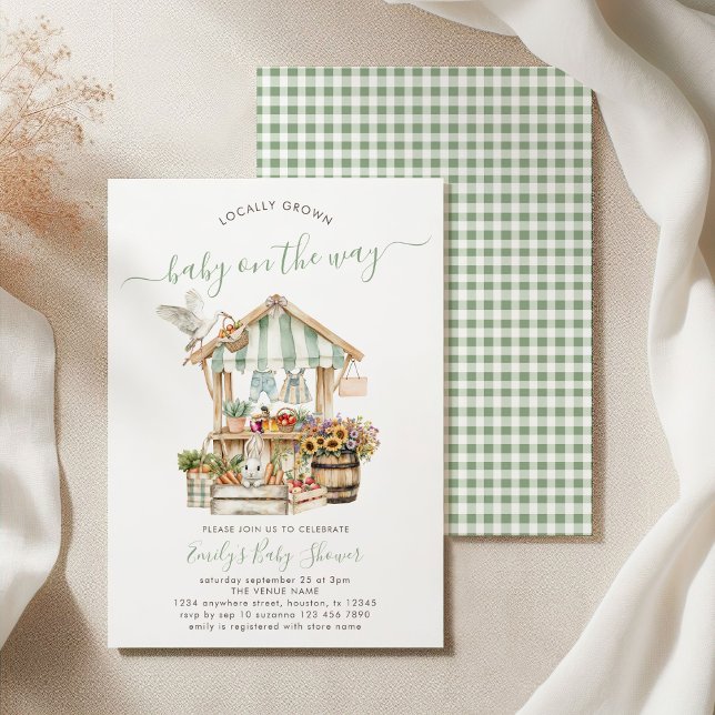Rustic Locally Grown Farmers Market Baby Shower  Invitation (Front and back view)