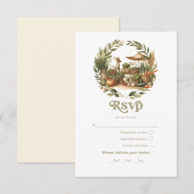Rustic Locally Grown Farmers Market Baby Shower RSVP Card (Front/Back)