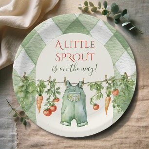 Rustic Locally Grown Neutral Sprout Baby Shower Paper Plates