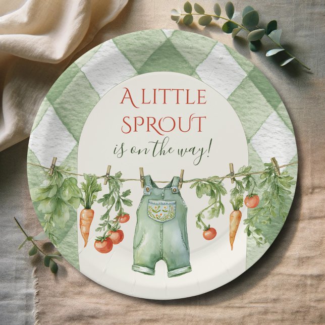 Rustic Locally Grown Neutral Sprout Baby Shower Paper Plates (Creator Uploaded)