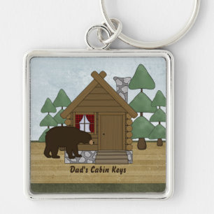 Rustic Lodge Cabin Keys with Personalized Name Keychain