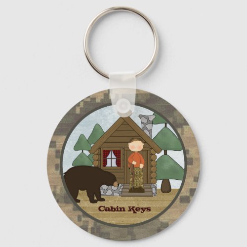 Rustic Lodge Camo Cabin Keys with Bear Keychain