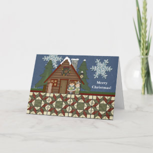 Rustic Lodge Country Cabin Christmas at Night Holiday Card