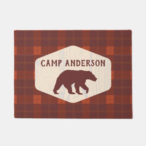 Rustic Log Cabin Camp Themed Plaid Bear Graphic Doormat