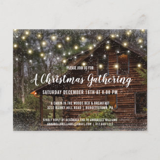 Rustic Log Cabin Christmas Party Invitation Postcard