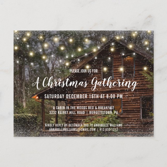Rustic Log Cabin Christmas Party Invitation Postcard (Front)