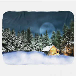 Rustic Log Cabin Full Moon Baby Blanket