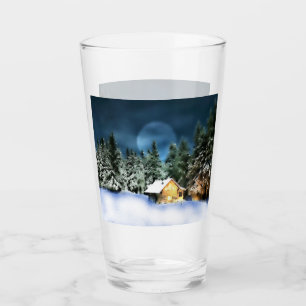 Rustic Log Cabin Full Moon Glass