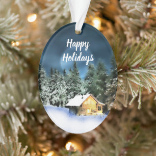 Rustic Log Cabin Full Moon Ornament