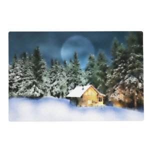 Rustic Log Cabin Full Moon Placemat