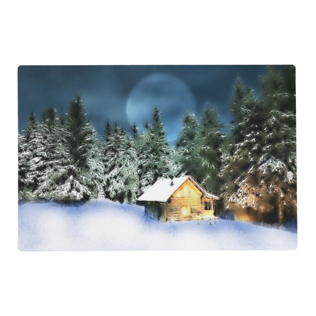 Rustic Log Cabin Full Moon Placemat (Front)