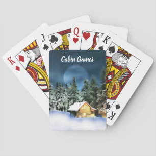 Rustic Log Cabin Full Moon Poker Cards