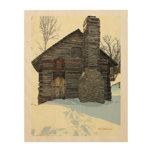 RUSTIC LOG CABIN IN SNOW PHOTOGDIG MANIP WOOD WALL ART