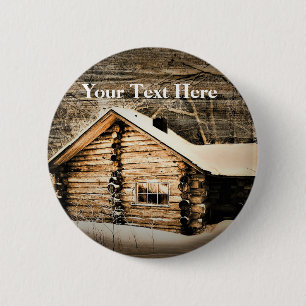Rustic Log Cabin In The Wilderness Button