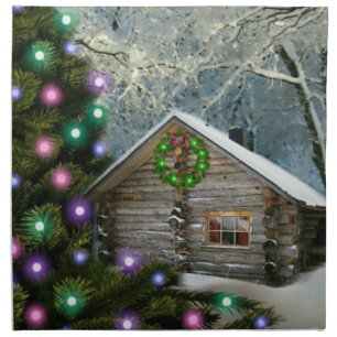 Rustic Log Cabin In The Wilderness Christmas Cloth Napkin