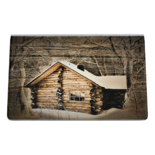 Rustic Log Cabin In The Wilderness Desk Business Card Holder