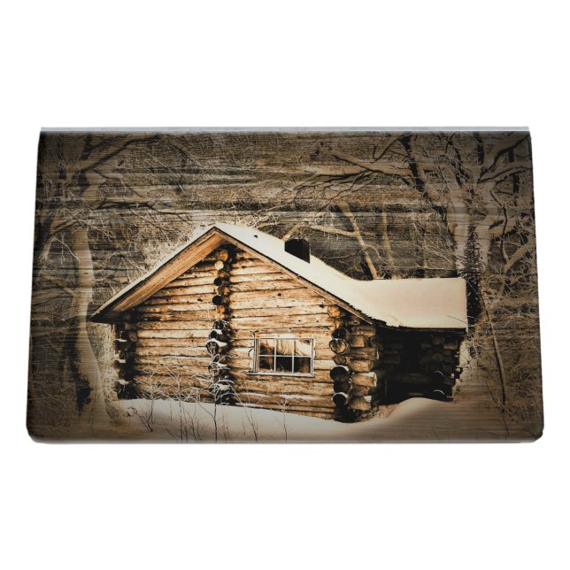 Rustic Log Cabin In The Wilderness Desk Business Card Holder (Back)