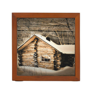 Rustic Log Cabin In The Wilderness Desk Organizer