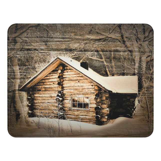 Rustic Log Cabin In The Wilderness Door Sign (Contemporary Front)
