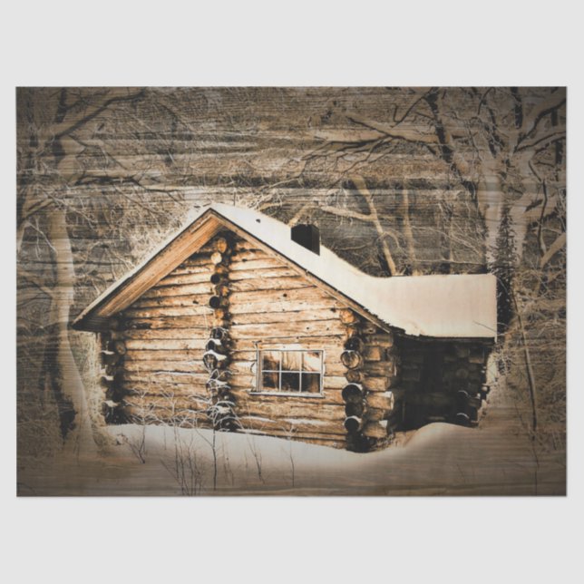 Rustic Log Cabin In The Wilderness Tissue Paper (Front)