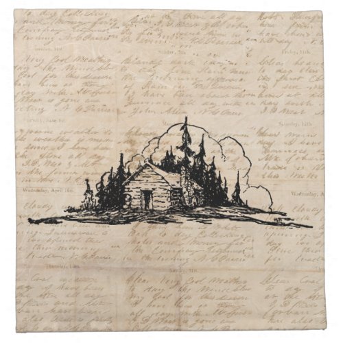 Rustic Log Cabin Nature Forest Art Vintage Script Cloth Napkin