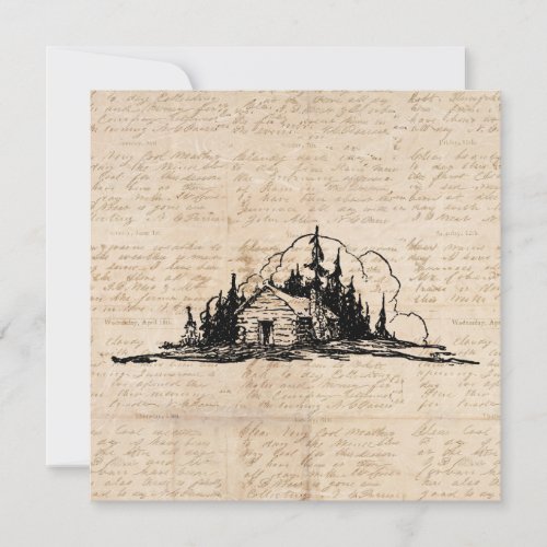 Rustic Log Cabin Nature Forest Art Vintage Script Invitation