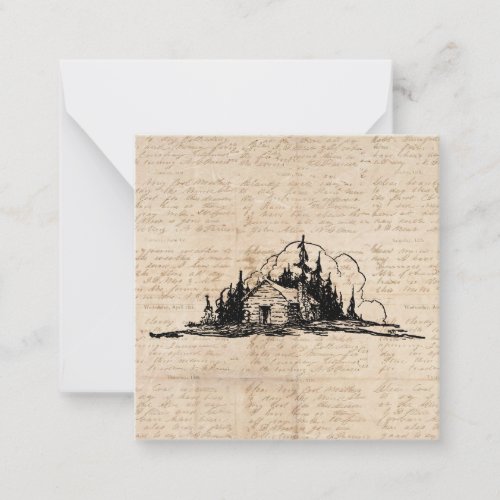 Rustic Log Cabin Nature Forest Art Vintage Script Note Card