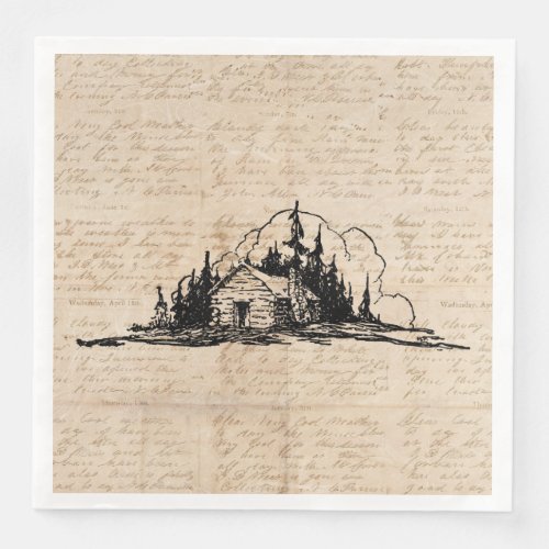 Rustic Log Cabin Nature Forest Art Vintage Script Paper Dinner Napkins