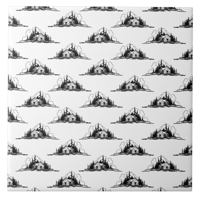Rustic Log Cabin Pattern CUSTOM BACKGROUND COLOR Ceramic Tile (Front)