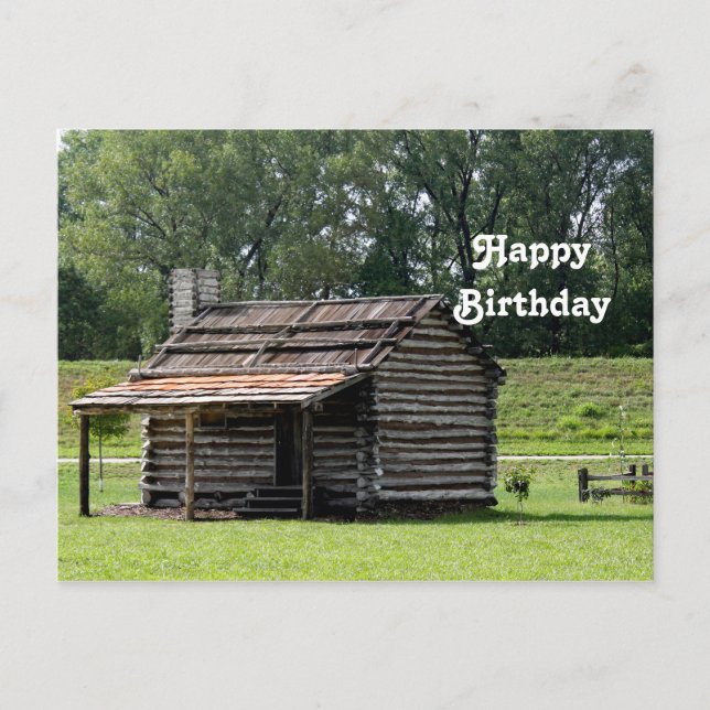 Rustic Log Cabin Photo Birthday Postcard (Front)
