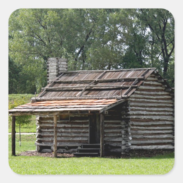 Rustic Log Cabin Photo Square Sticker (Front)