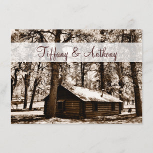 Rustic Log Cabin Pine Trees Wedding Invitations