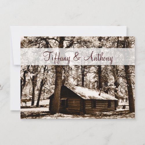 Rustic Log Cabin Pine Trees Wedding Invitations