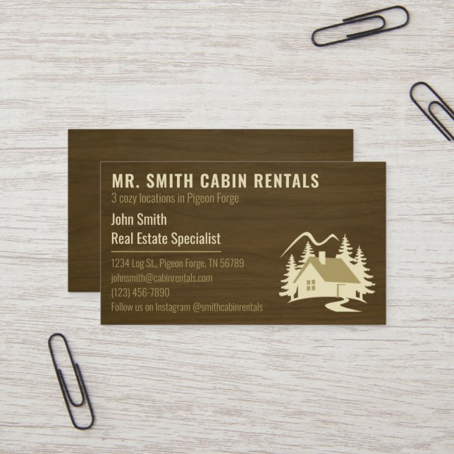 Rustic Log Cabin Rental Business Card (Front/Back In Situ)