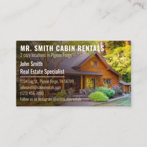 Rustic Log Cabin Rental Photo Business Card