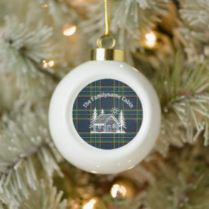 Rustic Log Cabin Tartan Ceramic Ball Christmas Ornament
