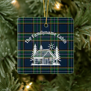 Rustic Log Cabin Tartan Ceramic Ornament