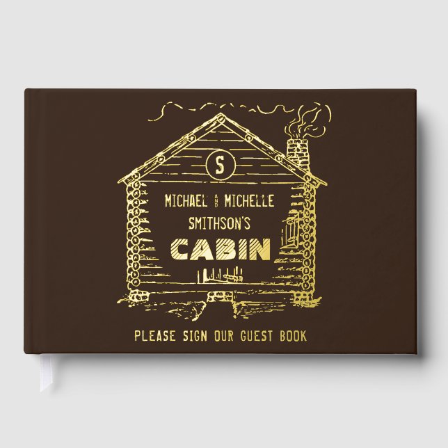 Rustic Log Cabin Vacation Home Rental | Gold Foil Guest Book (Front)