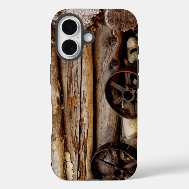 Rustic Log Cabin & Wagon Wheels, Name, Tough Case-Mate iPhone Case (Back)