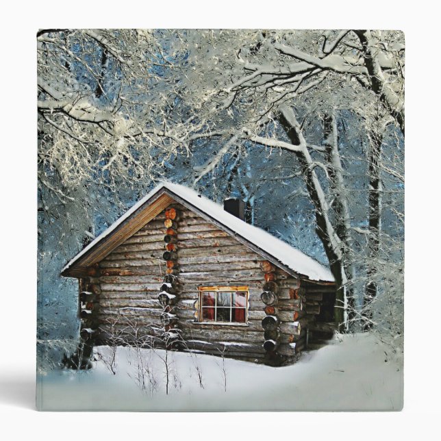 Rustic Log Cabin Winter Magic 3 Ring Binder (Front)