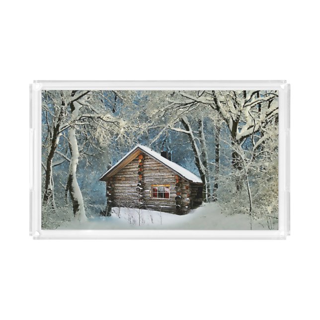 Rustic Log Cabin Winter Magic Acrylic Tray (Front)