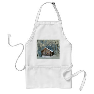 Rustic Log Cabin Winter Magic Adult Apron