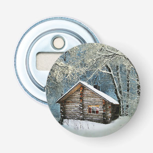 Rustic Log Cabin Winter Magic Bottle Opener