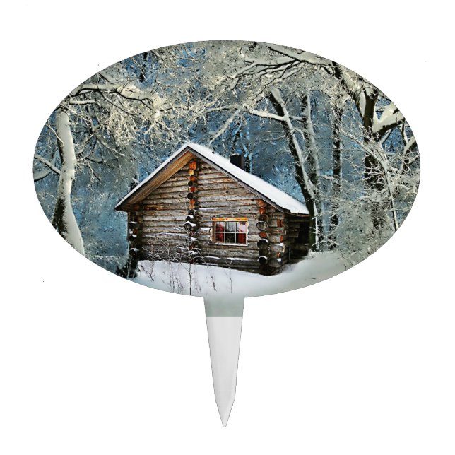 Rustic Log Cabin Winter Magic Cake Topper (Front)